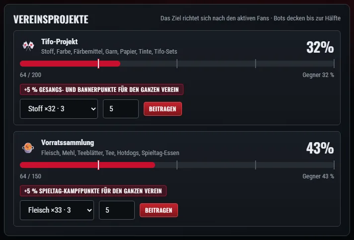 Das Vereinsprojekt „Tifo“: Fans geben Stoff, Farbe und Garn ab, und jede Stufe gibt der ganzen Tribüne einen Bonus.