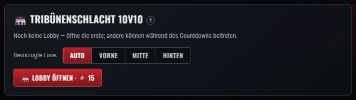 Vor der Schlacht kannst du deine Wunschlinie wählen — oder „Auto“ lassen.