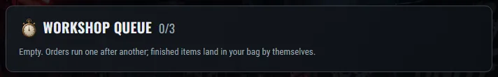 The workshop queue: what is being made and how long is left.