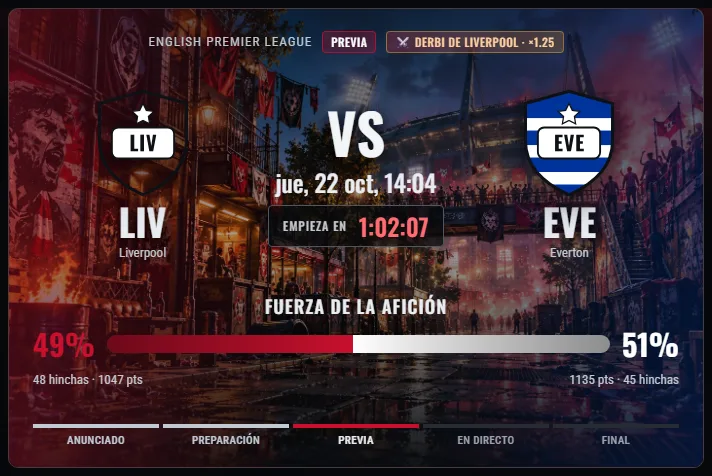 En la página del partido el derbi tiene su propia insignia con su nombre y la bonificación ×1,25.