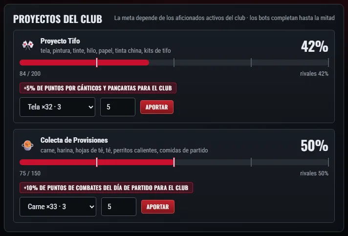 El proyecto de club «Tifo»: los aficionados aportan tela, pintura e hilo, y cada fase da una bonificación a toda la grada.