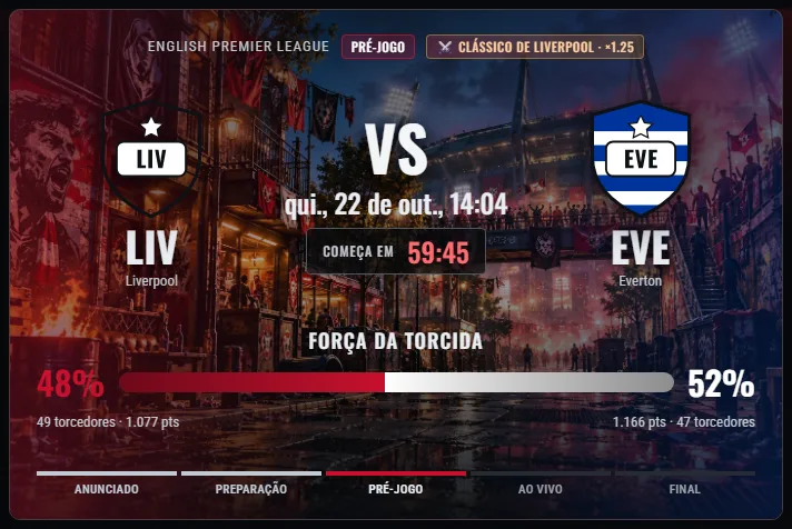 Na página da partida o clássico tem um selo próprio com o nome e o bônus ×1,25.