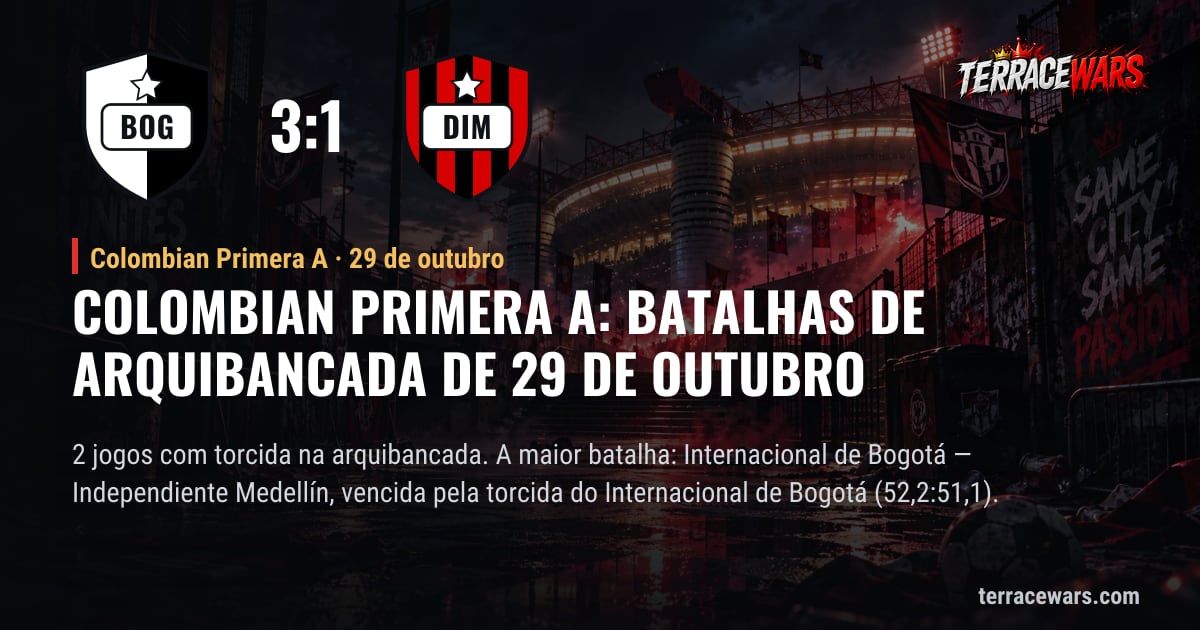 Colombian Primera A: batalhas de arquibancada de 29 de outubro